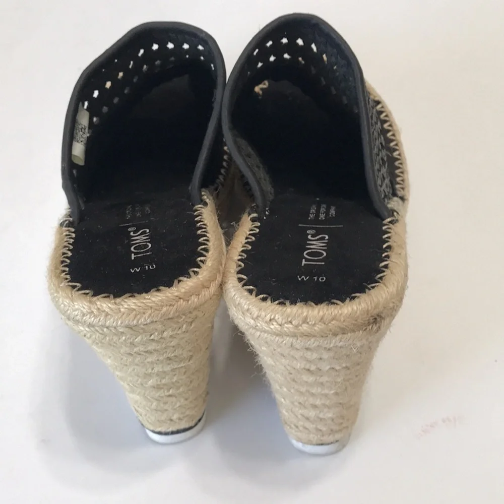 Toms espadrilles wedge platform canvas meal size 10 W black sandal